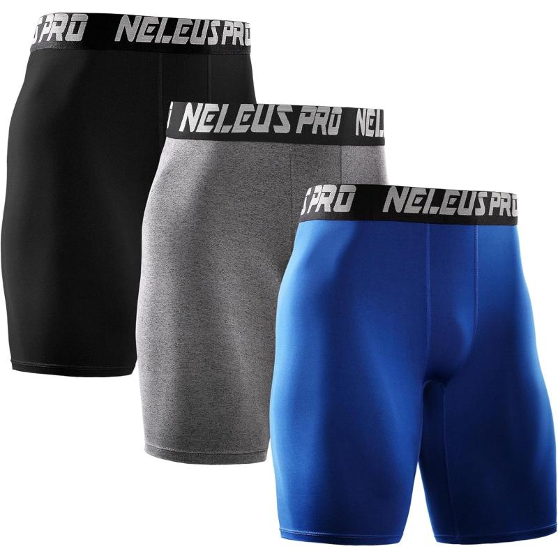 NELEUS Men's 3 Pack Performance Compression Shorts(6028# 3 Pack:  Black,grey,white) - NELEUS Deals